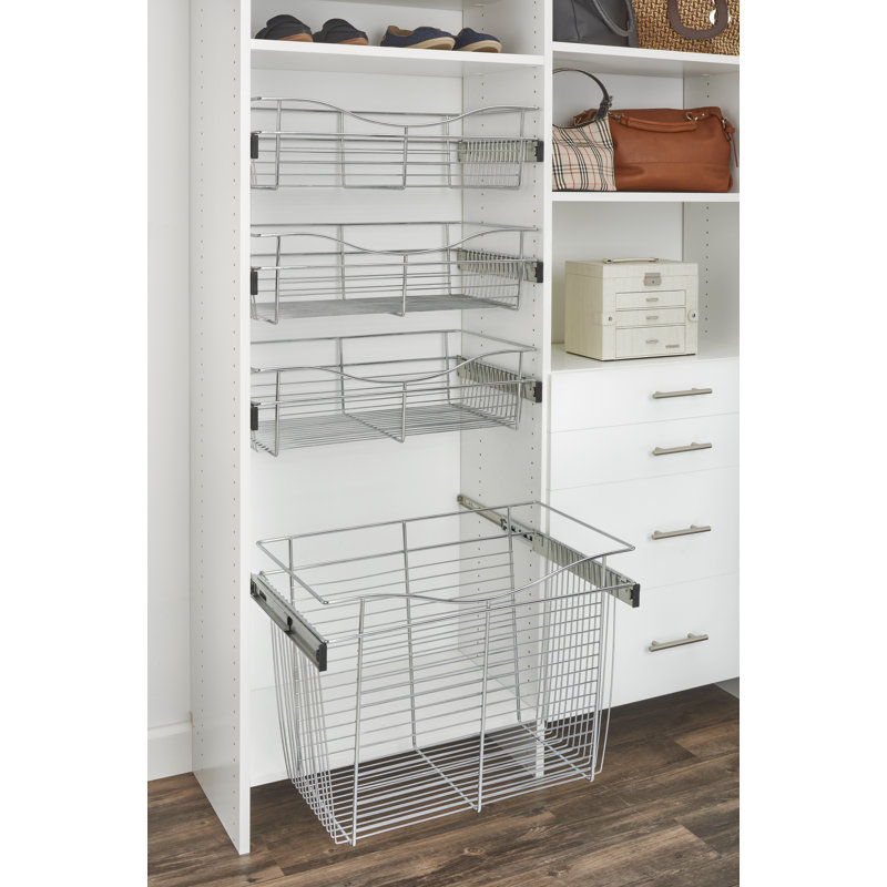 24" W Closet Basket for Custom Closet Systems, Chrome, 7" H x 24" W x 14" D
