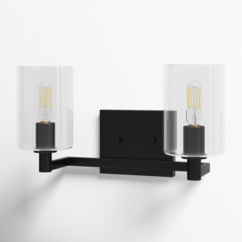 Midnight Black 2-Light Dimmable Vanity Light with Clear Glass Shades