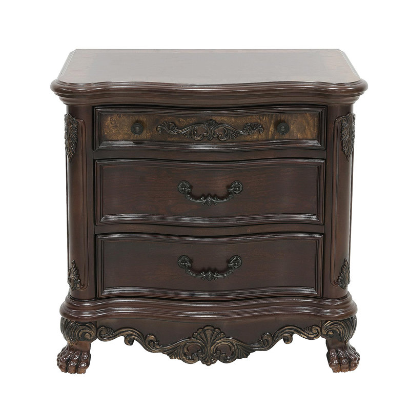 Élégante table de chevet 1pc de 3 tiroirs avec finition cerisier et meubles de chambre à coucher traditionnels