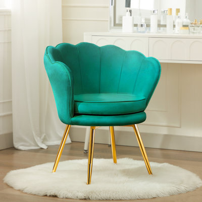 Fauteuil de coiffeuse en velours avec dossier, petit fauteuil d'appoint moderne de style Mid-Century pour le salon, fauteuil de maquillage rembourré avec pieds en métal doré, fauteuil de chambre 1 pièce