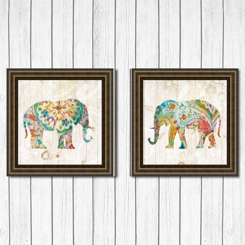Boho Paisley Elephant I - Ensemble de 2 reproductions de cadres photo sur papier