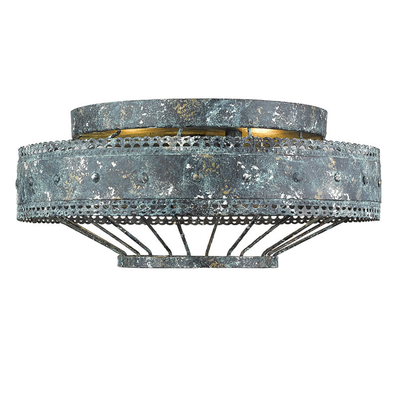 Plafonnier encastré 2 lumières 14 po Gaius, Patine bleue verte