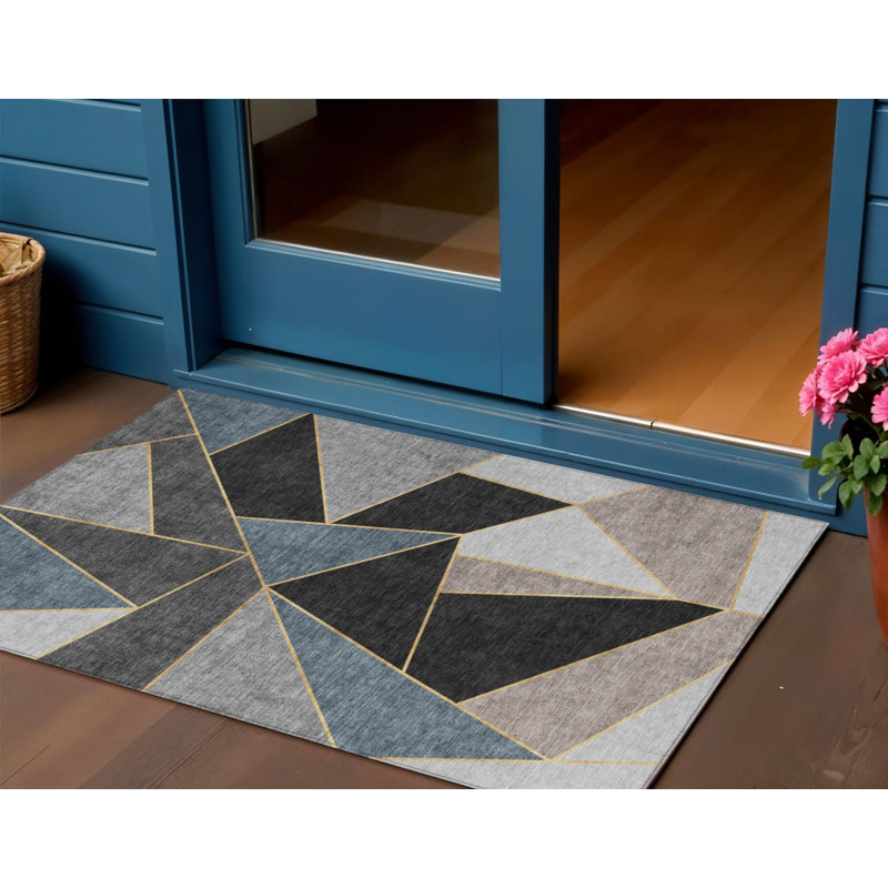 Tapis extérieur lavable à motif géométrique gris anthracite 3 pi x 5 pi