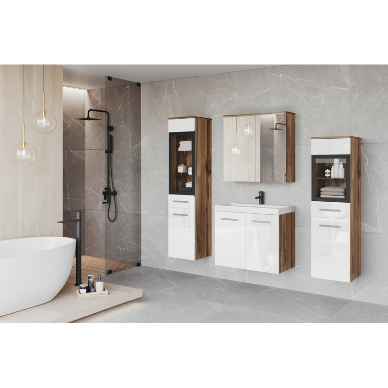 Bathroom Suite, White/Walnut