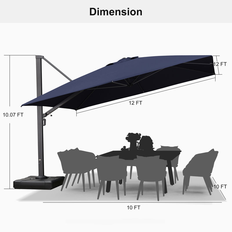 Parasol en porte-à-faux carré 144 po avec base à roulettes Huyana, bleu marine, Marine