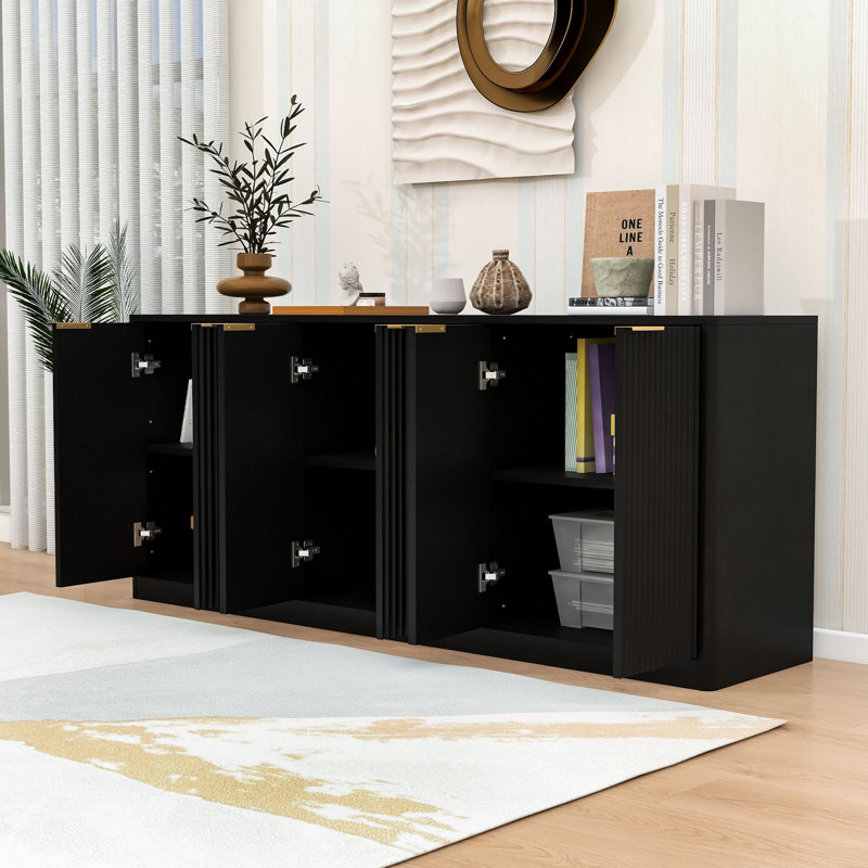 Stylish Wave Design Sideboard Buffet Cabinet with 6-Door Storage and Durable Construction, Black