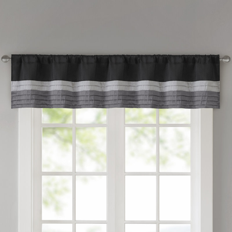 Black and Gray Pintuck Rod Pocket Window Valance