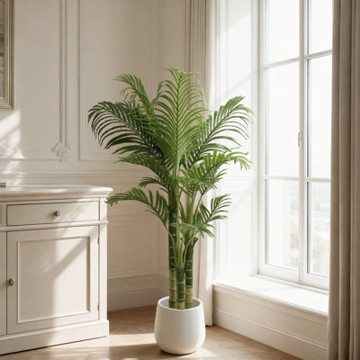 Artificial Astorga in White Pot, Faux Tropical Plant with Real Bark and Realistic Leaves for Indoor and Outdoor Decor
