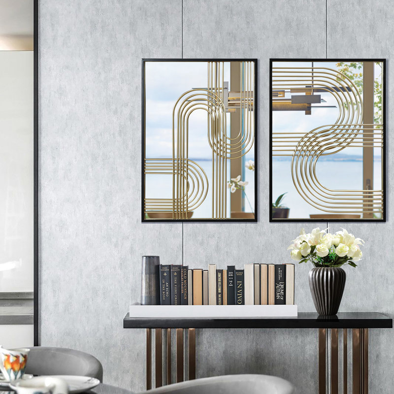 Art mural contemporain à miroir géométrique - ensemble de 2