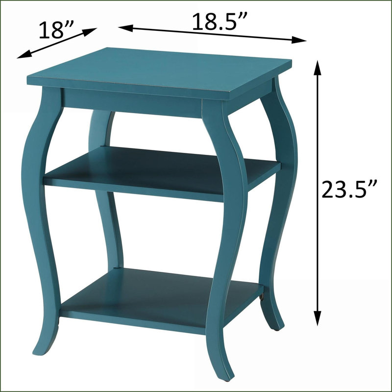Table basse en bois massif Teal 2 tablettes pour le salon, rangement élégant et amp; Conception robuste des pieds en cabriole