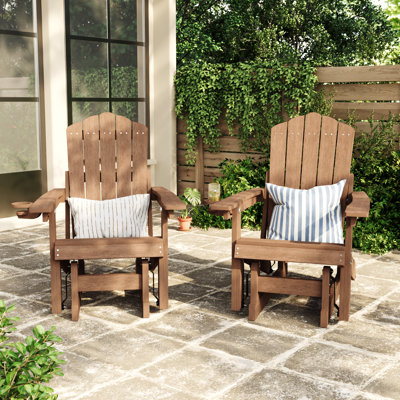 Smooth Motion Glider Adirondack Chair, 3-Position Adjustable Outdoor Chair, HDPE Easy Assembly & Ergonomic Back Support for Patio