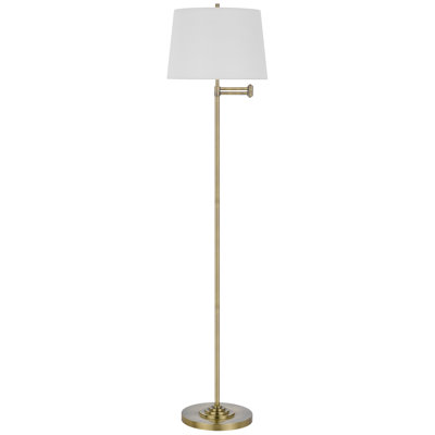 Lampe sur pied Colton - 160 cm de hauteur, en laiton antique, avec double bras articulé, ampoule E26 de 150 W, interrupteur à trois positions, abat-jour rond blanc et base lestée, style contemporain