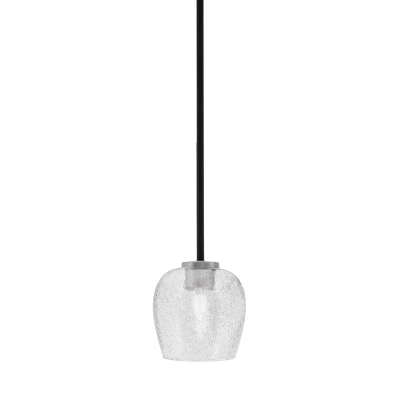 Mini-luminaire suspendu 1 lumière Amarmula, noir mat et finition graphite, verre fumé de 6 po, Transparent/noir