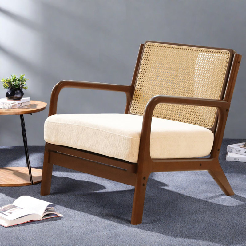 Chaise d'appoint moderne avec pieds en bois massif, tissu blanc confortable pour la détente à la maison
