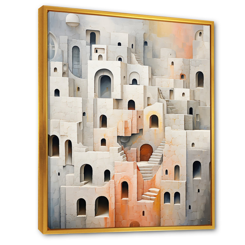 Minimalisme des forteresses I sur toile, Cadre flottant doré, H 44 po x l 34 po x P 1,5 po