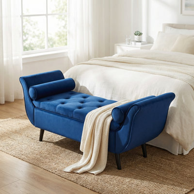 Banc de rangement vintage capitonné rétro avec revêtement en velours et design rétro classique pour le salon, la chambre à coucher ou le vestibule et l'organisation