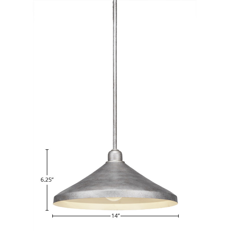 Eilif Vintage Stem Hung Mini Pendant With 14” Cone Metal Shade, Aged Silver