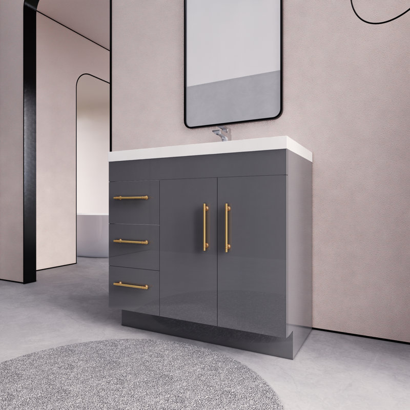 Maplesville Single Bathroom Vanity with Acrylic Top, Gray