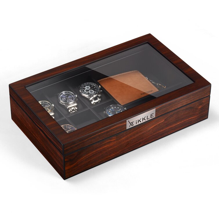 Overskæg enke godtgørelse Ikkle Wooden Watch Box for Men's Gift, Luxury Watch Jewelry Box, Real Glass  Top & Reviews | Wayfair