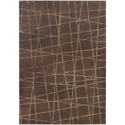Tapis de zone brune touffeté à la main à motif contemporain Priscilla