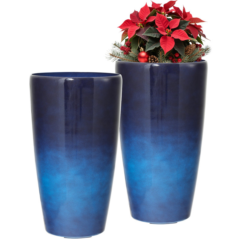 Ensemble de 2 pots à fleurs ronds bleu profond 22,83 "avec trou de drainage