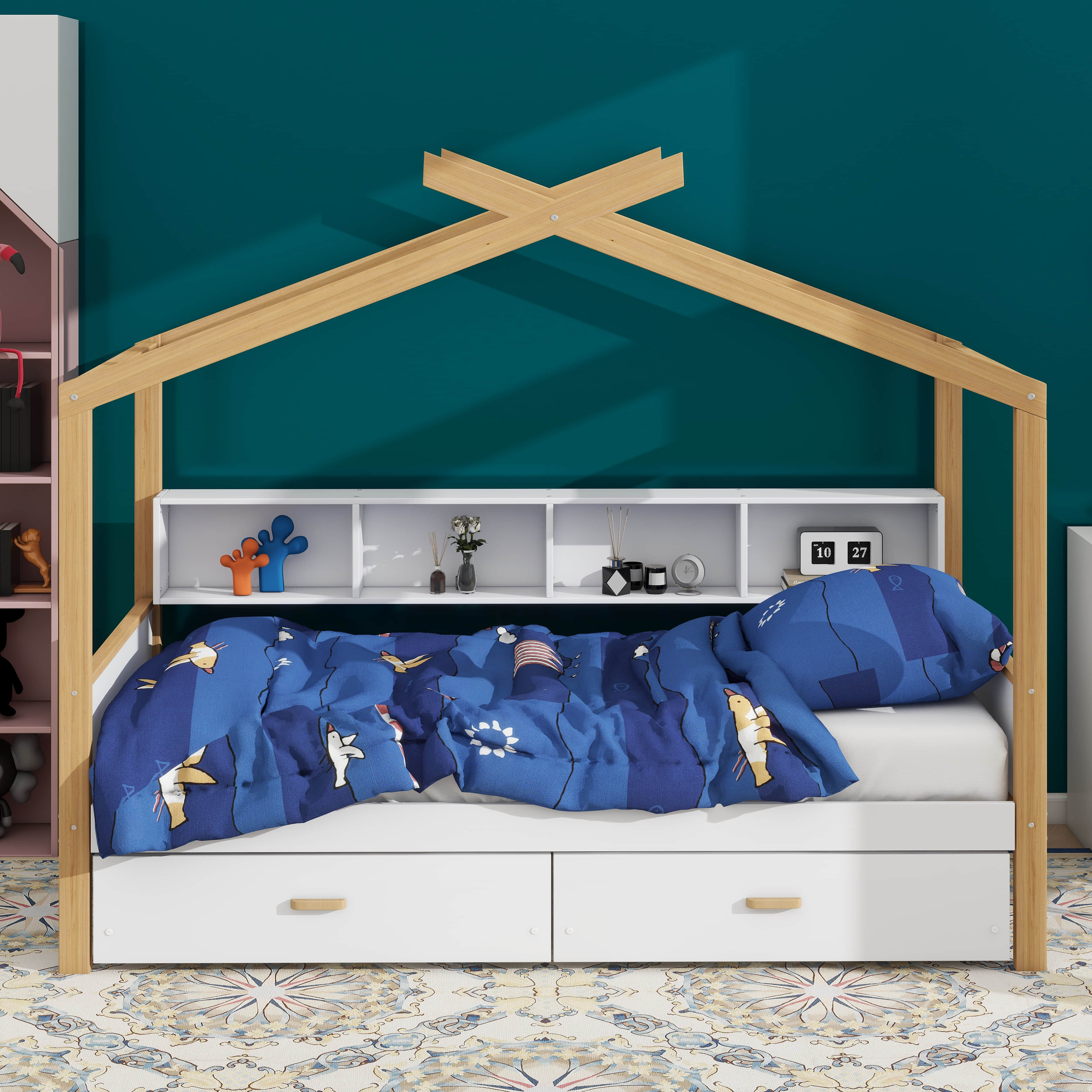 Ophelia & Co. Twin Wooden House Bed With Two Drawers | Wayfair