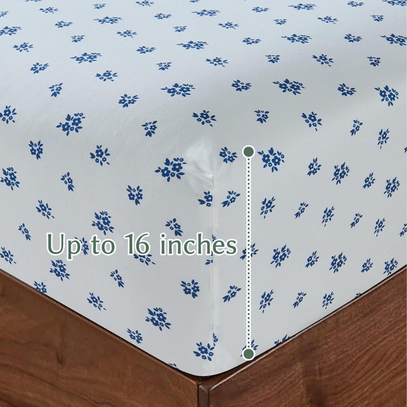 Floral Sheets Queen, Bleu géométrique