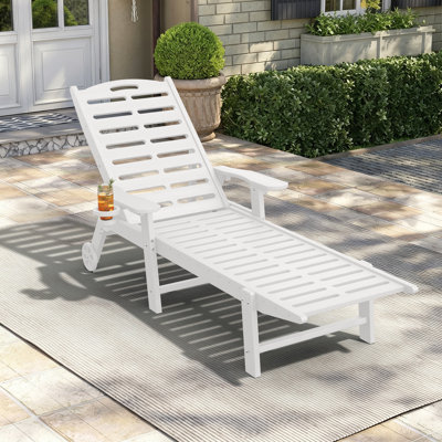 Outdoor HDPE Reclining Chaise Lounge Set with Cup Holder