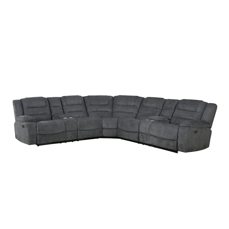 Hynes 3-Piece Chenille Sectional, Dark Gray, Power - Push Button