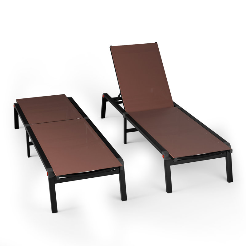  Foldable & Adjustable Aluminum Chaise Lounge Chair with Wheels, Full Flat Tanning Recliner for Outdoor Patio, Beach, Poolside 2-Pack
