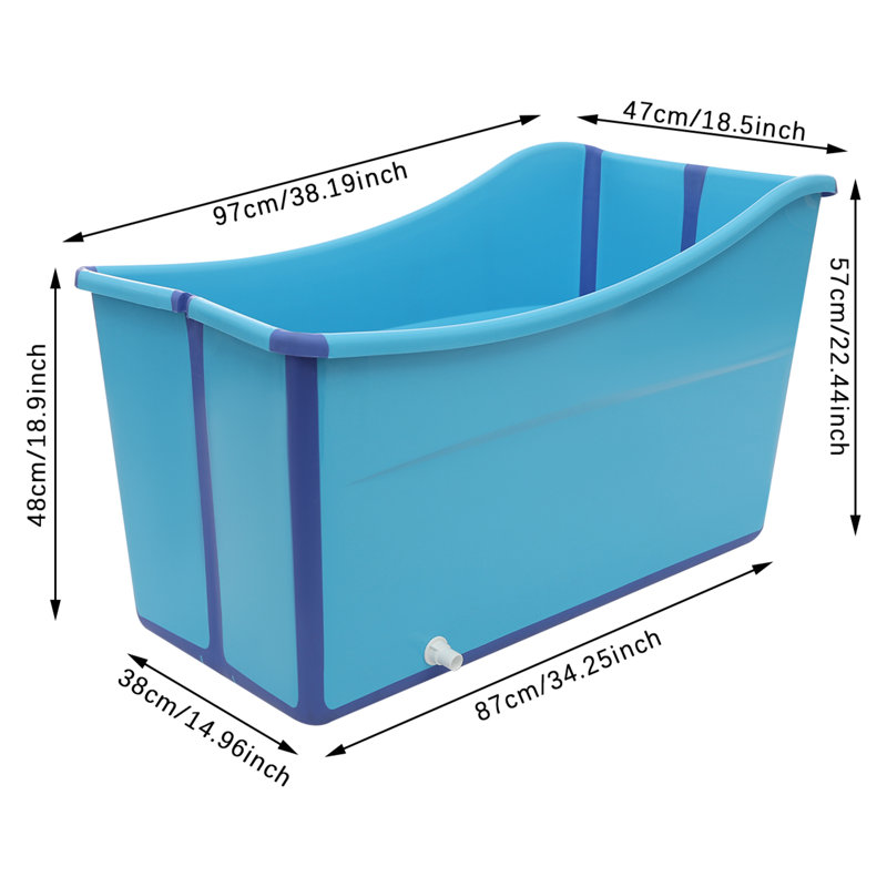 Foldable Bathtub, 22.44" H x 38.19" W x 18.5" D, Blue
