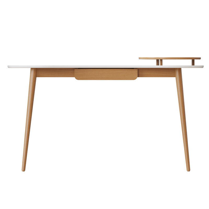 Doucoure Solid Wood Base Writing Desk, White, Natural Oak