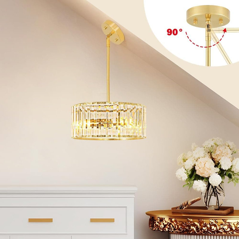 Lustre en cristal moderne avec hauteur réglable, luminaire suspendu semi-encastré à 3 lumières en or pour salle à manger, îlot de cuisine, salon, chambre à coucher et couloir