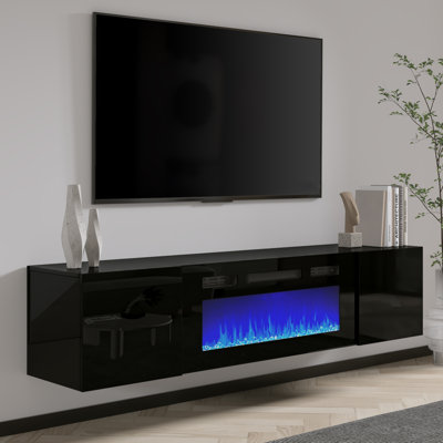 Bhhatu Highgloss Wall Mounted Floating Fireplace TV Stand