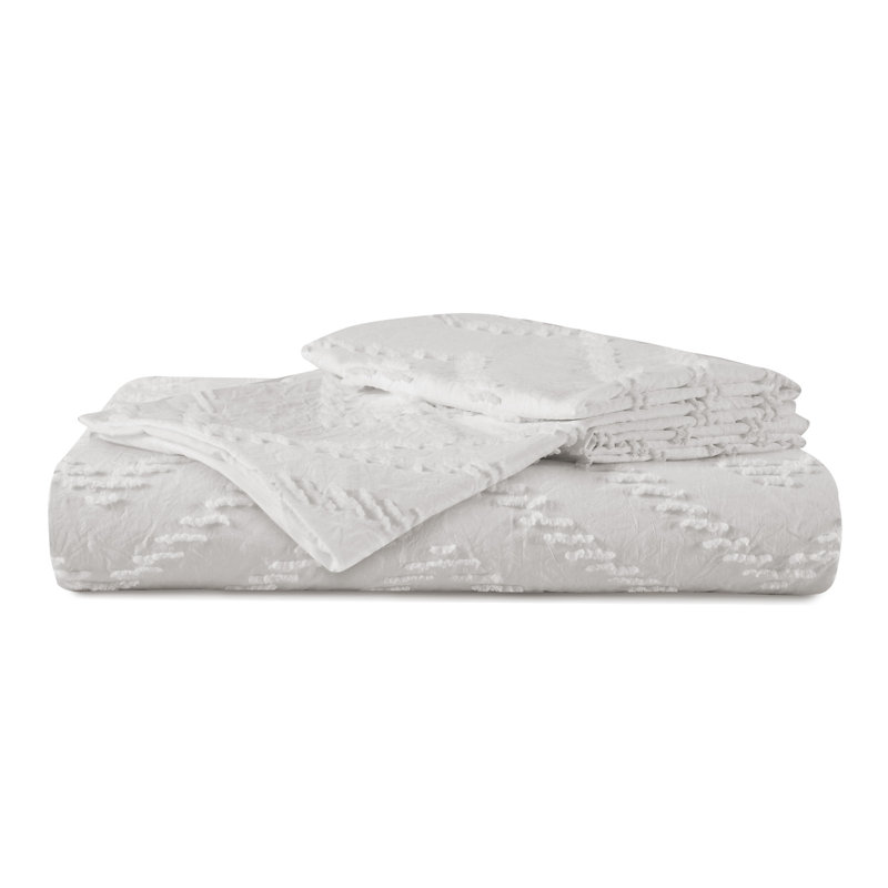 Averyonna Reversible Embroidered Geometric Duvet Cover Set with Zipper Closure, Wave Light Gray