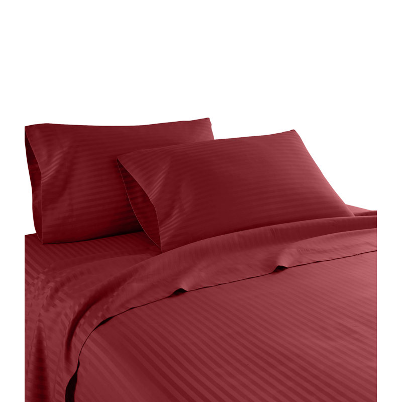 Egyptian Cotton Striped Sheet Set, Burgundy, Queen Sheet Set + Fitted Sheet + 2 Pillowcases
