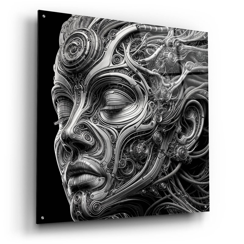 Art mural en verre Techno Face 5 'par KIR.DART, H 36 po x l 36 po x P 0,2 po