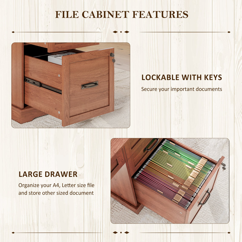 Cherry Brown 55'' Wood Executive Desk with Drawers and Power Outlets