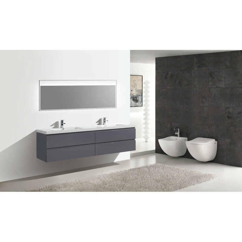 Ensemble de meuble-lavabo double 84 po Bobijo, Gris ultrabrillant