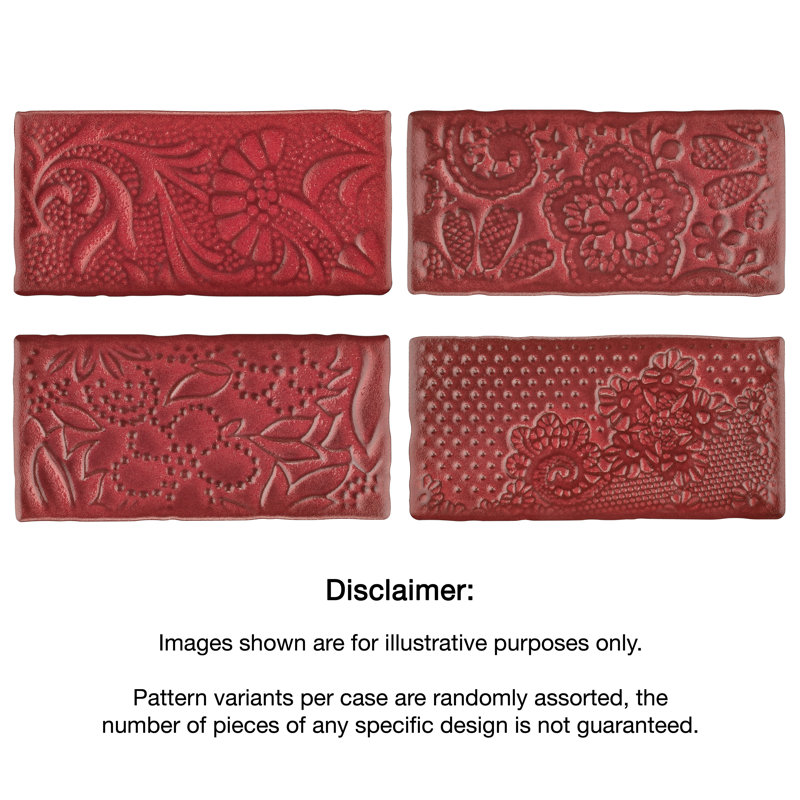 Antic Feelings 3" x 6" Ceramic Patterned Subway Tile, Feelings Red Moon