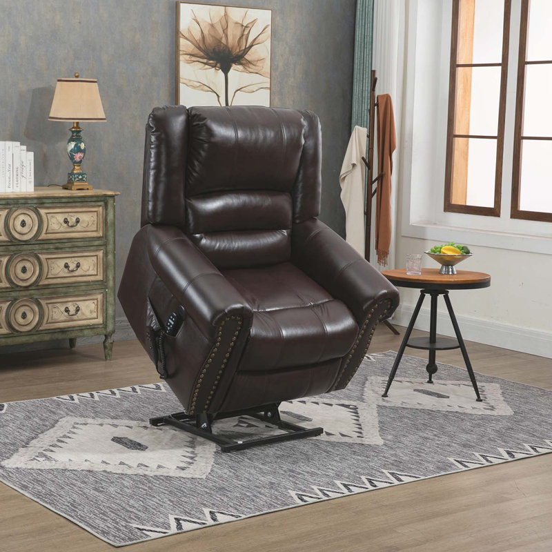 Leather Heated Massage Chair, Brown Faux Leather
