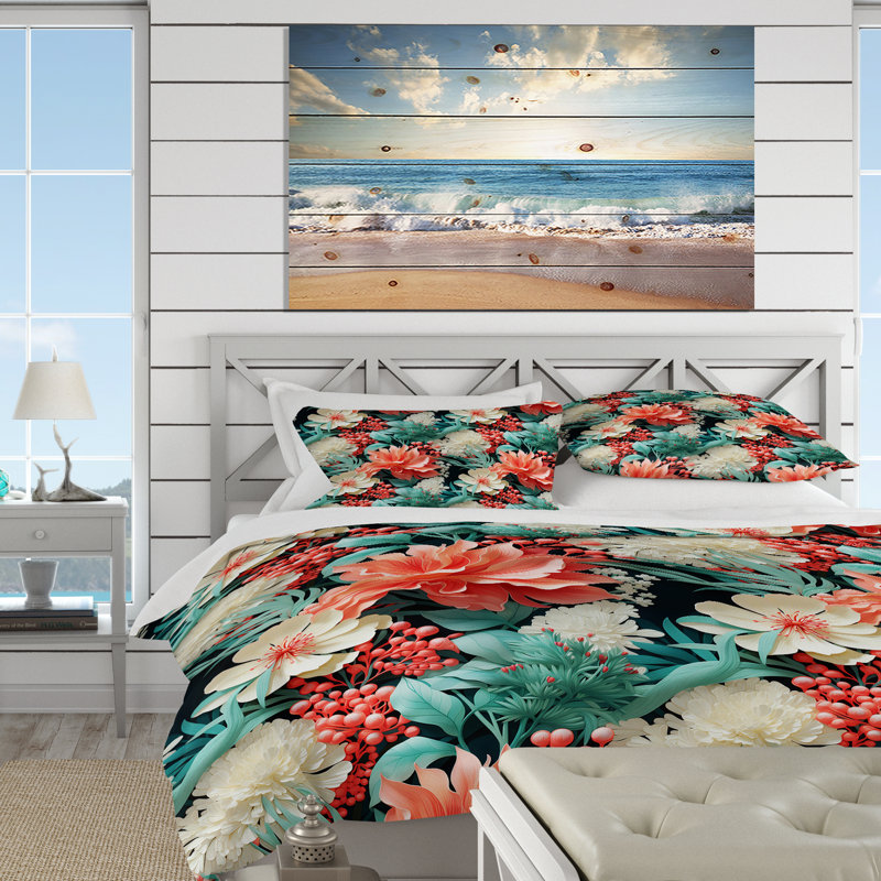 Coral Serenade Tropical Pattern I - Ensemble de housse de couette tropical, Housse de couette pour très grand lit et 2 très