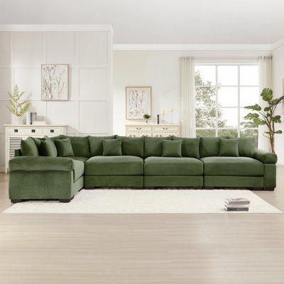 Luxurious Oversized Corduroy Sofa with Ergonomic Design and Throw Pillows for Comfort