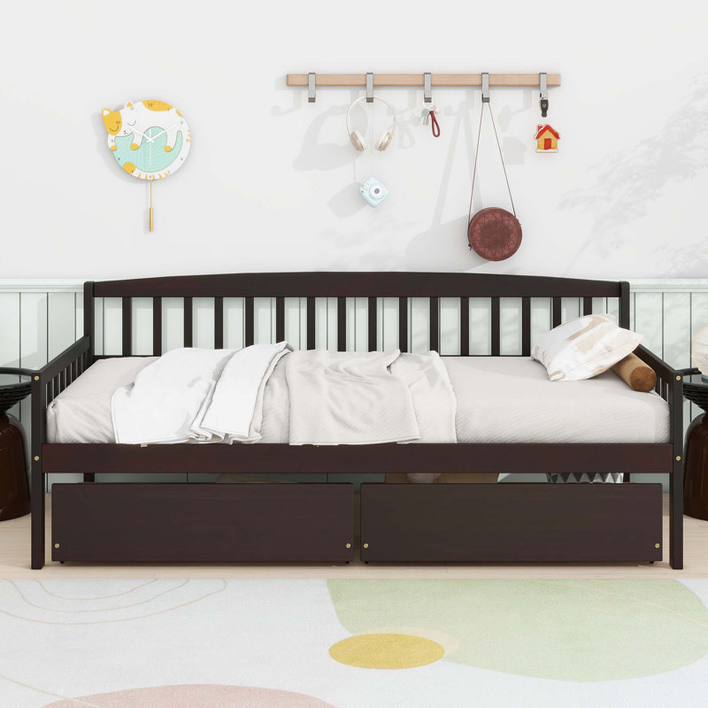 Twin-size Pine Wood Daybed with two Storage Drawers, Espresso