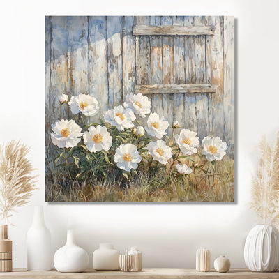 Pivoines et grange vieillie I - pivoines, art mural