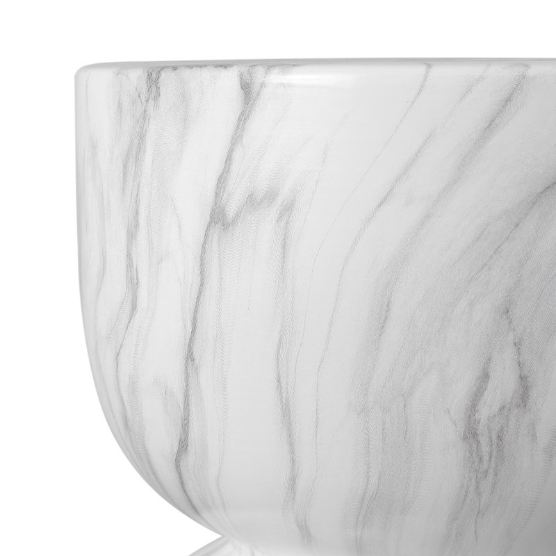 Zakhai Modern 14.75" White/Gray Faux Marble Ceramic Indoor/Outdoor Garden Stool, Hourglass Patio Accent Side Table with Built-in Handles