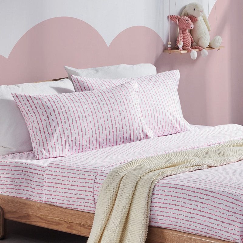 Microfiber Striped Sheet Set, Pink, Twin Sheet Set + Fitted Sheet + 2 Pillowcases