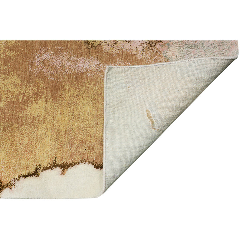 Hand Knotted Area Rug in Beige/Gold, Rectangle 9' x 12'