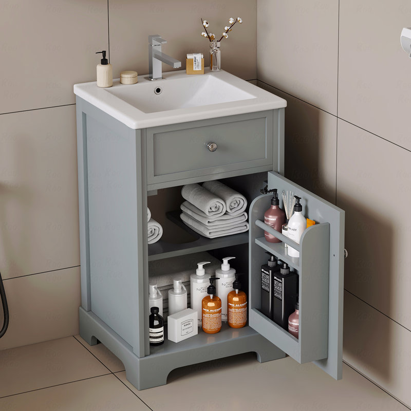 Meuble-lavabo de 20 po avec lavabo, armoire de salle de bain avec porte à fermeture douce, support de rangement et tablette réglable
