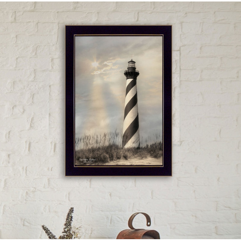 Art mural encadré pour le salon, phare de Cape Hatteras par Lori Deiter, Cadre noir